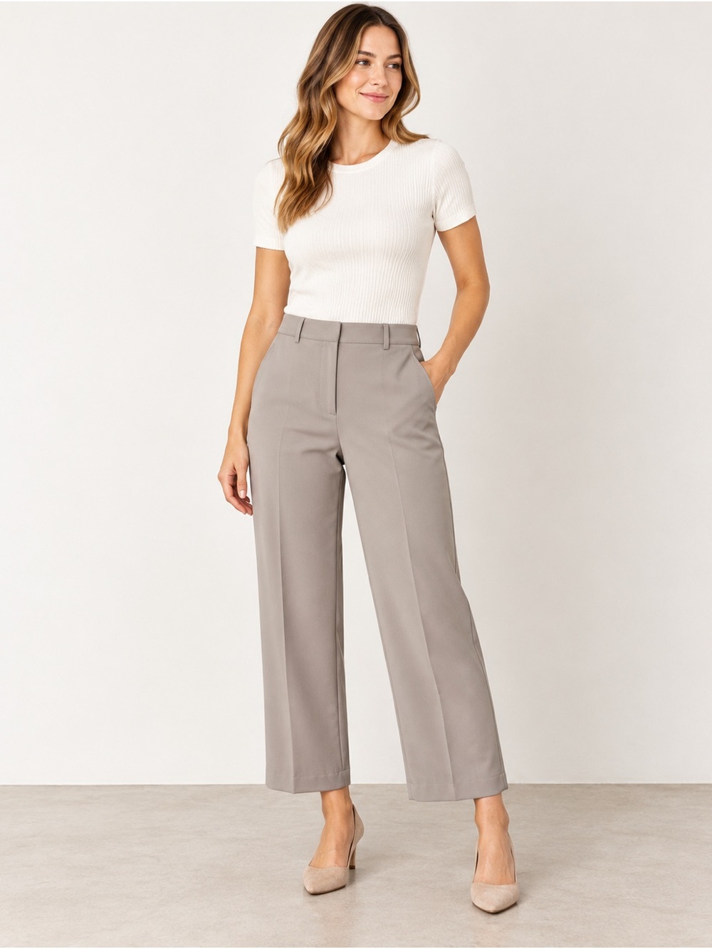 Joie Taupe Wide Leg Cropped Trouser Pants Size 12 Workwear